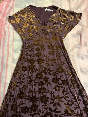 Purple Maxi Dress with Copper Floral Design